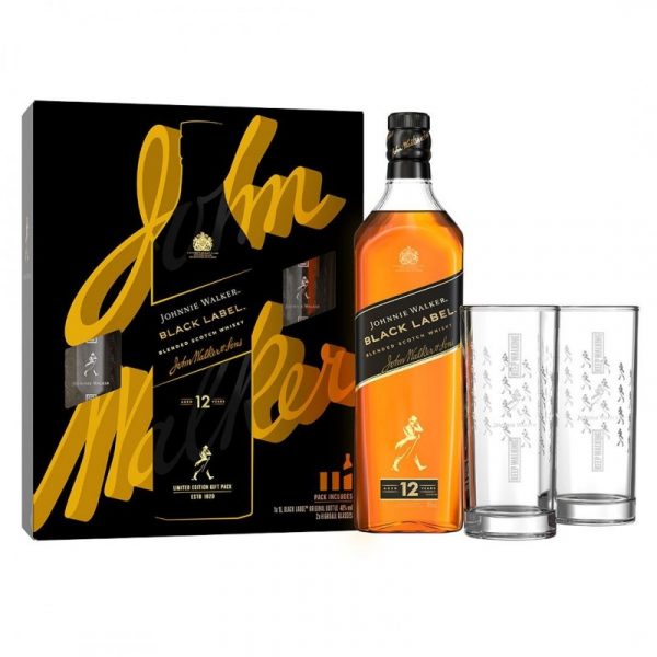 Een leuke cadeauset waarbij de 70cl fles Johnnie Walker Black Label, de bekende veelzijdige Scotch blend whisky, vergezeld gaat van twee bijpassende mixglazen.